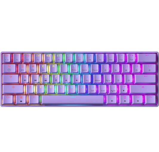 Mechanical Gaming Keyboard - 61-Key RGB LED Backlit Wired, Programmable for PC/Mac Gaming (Gateron Optical Brown, Lavender) with Multi-Color Illumination.