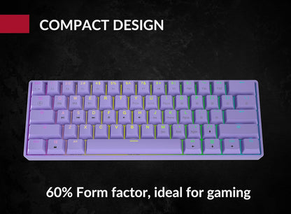 Mechanical Gaming Keyboard - 61-Key RGB LED Backlit Wired, Programmable for PC/Mac Gaming (Gateron Optical Brown, Lavender) with Multi-Color Illumination.